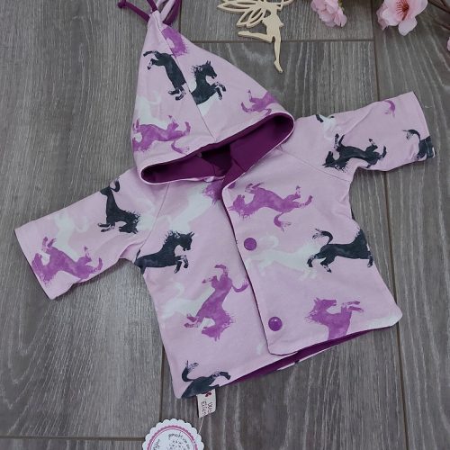 Jacke zum Wenden Kapuze Groesse 44 Pferde lila weiss